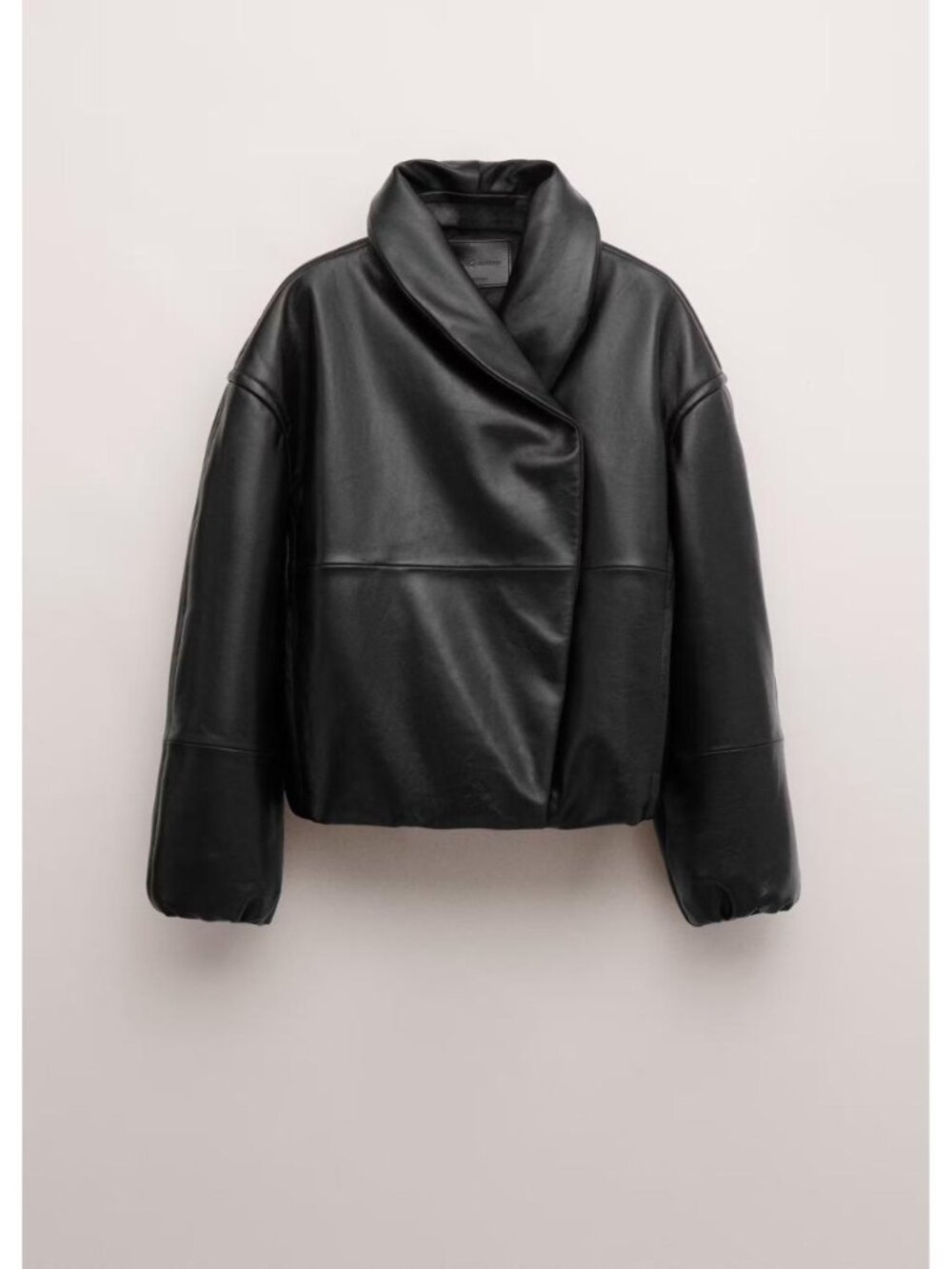 MANGO SELECTION LEATHER BOMBER JACKET WITH WRAPAROUND COLLAR